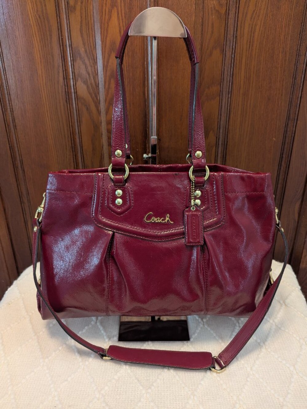 Coach F20464 Ashley Burgundy Patent Leather Shoulder bag